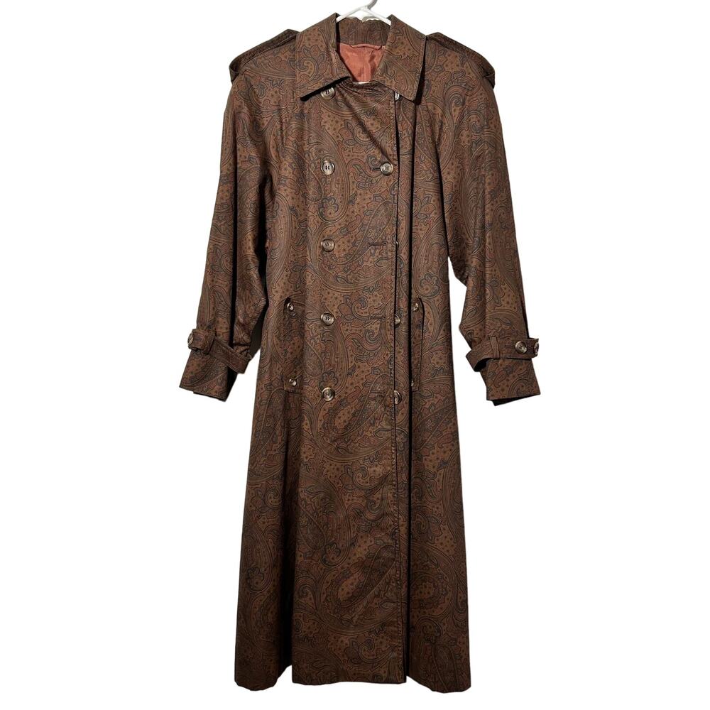 Vintage Aquascutum London Paisley Trench Coat Double Breasted Long